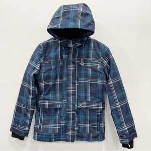 Core Powder Room 5000mm Snow Boarding Jacket Blue Plaid Hooded Women’s XS